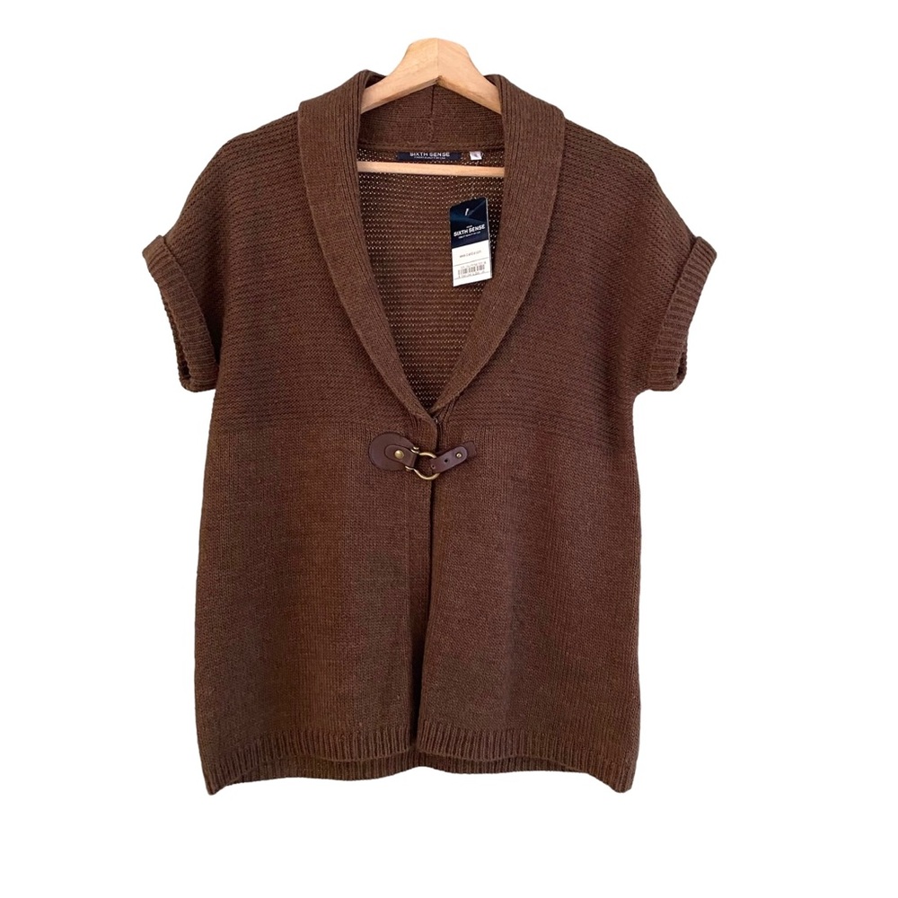 Your Sixth Sense NWT Wool Alpaca Blend Brown Short Sleeve Cardigan, Size Small